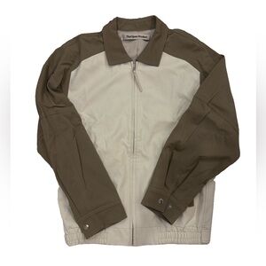 Open Product Two-Tone Bomber Jacket - Brown and Cream